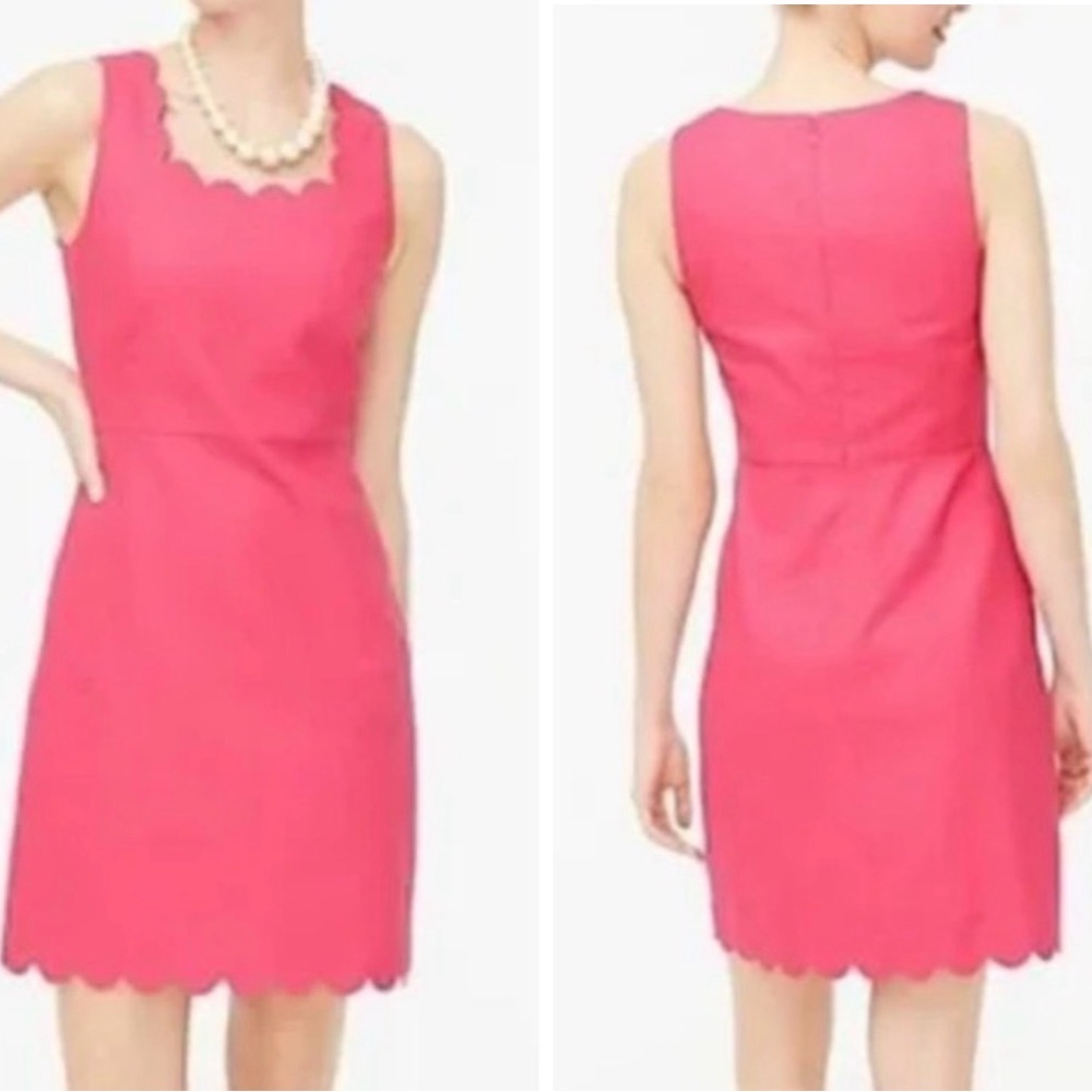 J. Crew Factory Scallop Hems Basketweave Texture Square Neck Coral Dress 12